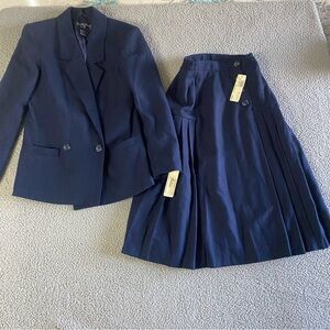 Vintage Sweet Suit Navy Blazer and Pleated Skirt Set 2 pc NEW
